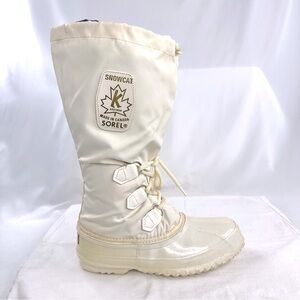 Sorel Vintage SnowCat Women Size 6 White Nylon Tall Winter Boot Insulated Y2K